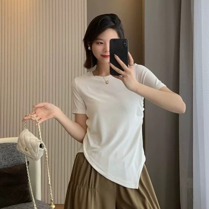 crop top เสื้อสีขาว เกาหลี ออกงาน ทํางาน สาวอวบ ยาว ไปทะเล white top เสื้อ oversize ผู้หญิง