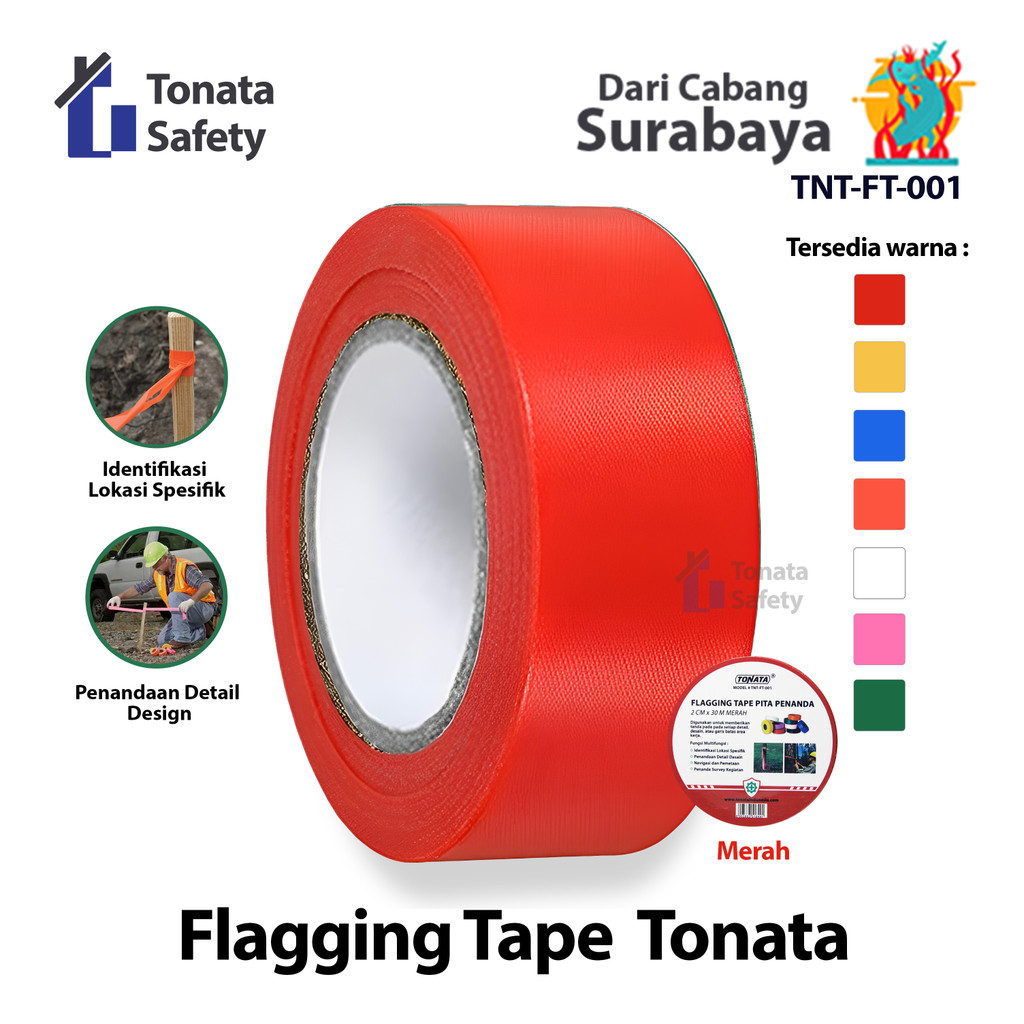MERAH Flagging Tape Tonata / Red Marker Selling Tape 2 cm x 30 m