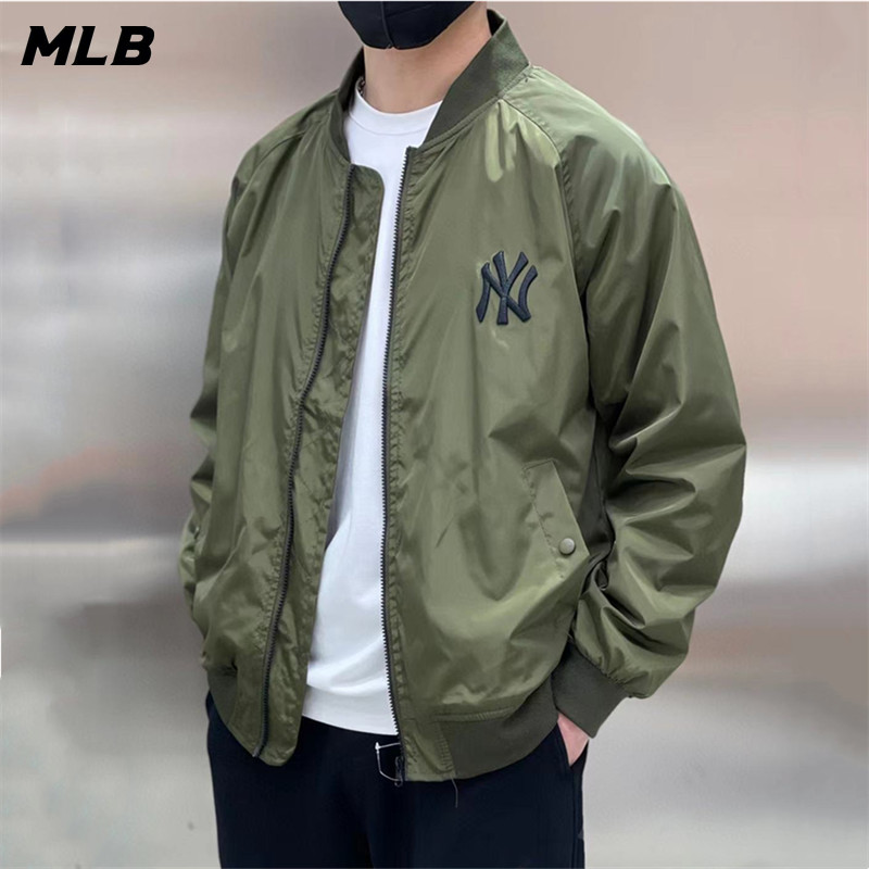 ปักโลโก้ MLB NY Original เสื้อแจ็คเก็ตคู่รัก Bomber Jacket Stand Collar Jacket