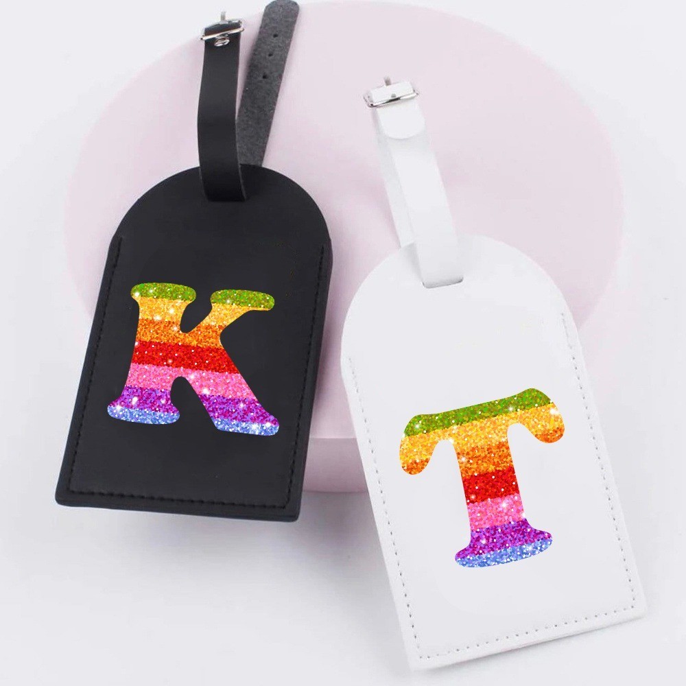 ป้ายแท็กหนัง ลายตัวอักษรสีรุ้ง หลากสี สําหรับกระเป๋าเดินทาง กระเป๋าถือ ของขวัญ