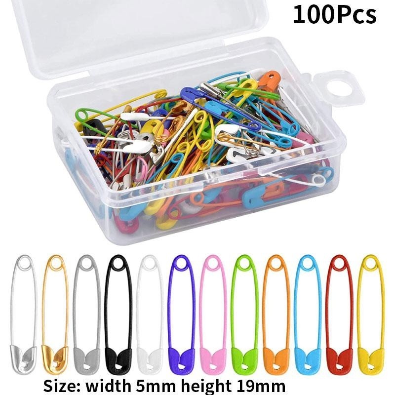 100 ชิ้น 195 มิลลิเมตรสี Mini โลหะความปลอดภัย Pins พร้อมกล่องเก็บขนาดเล็ก Pins สําหรับเสื้อผ้าเย็บ DIY หัตถกรรมใช้ในบ้าน