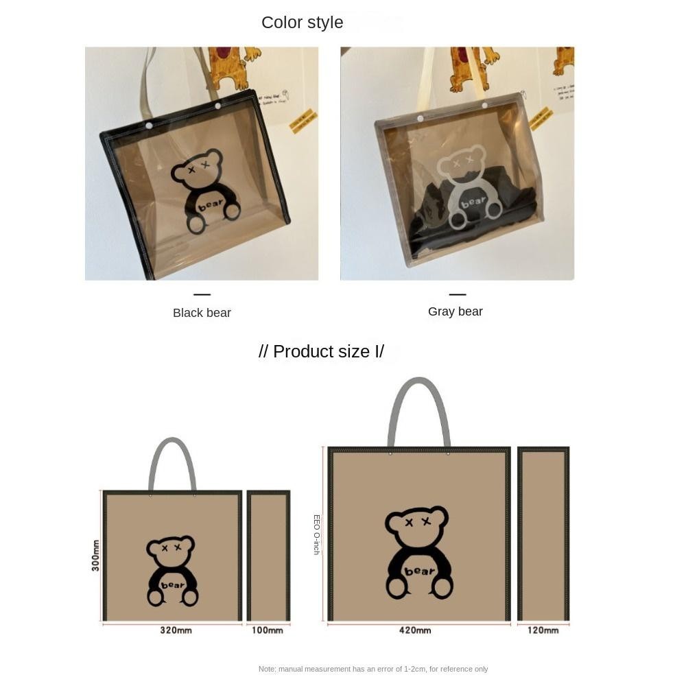 Tonfashion กระเป๋าสะพายไหล่ กระเป๋าถือ PVC ลายการ์ตูนหมี กันน้ํา จุของได้เยอะ เหมาะกับการพกพาชอปปิ้งกลางแจ้ง