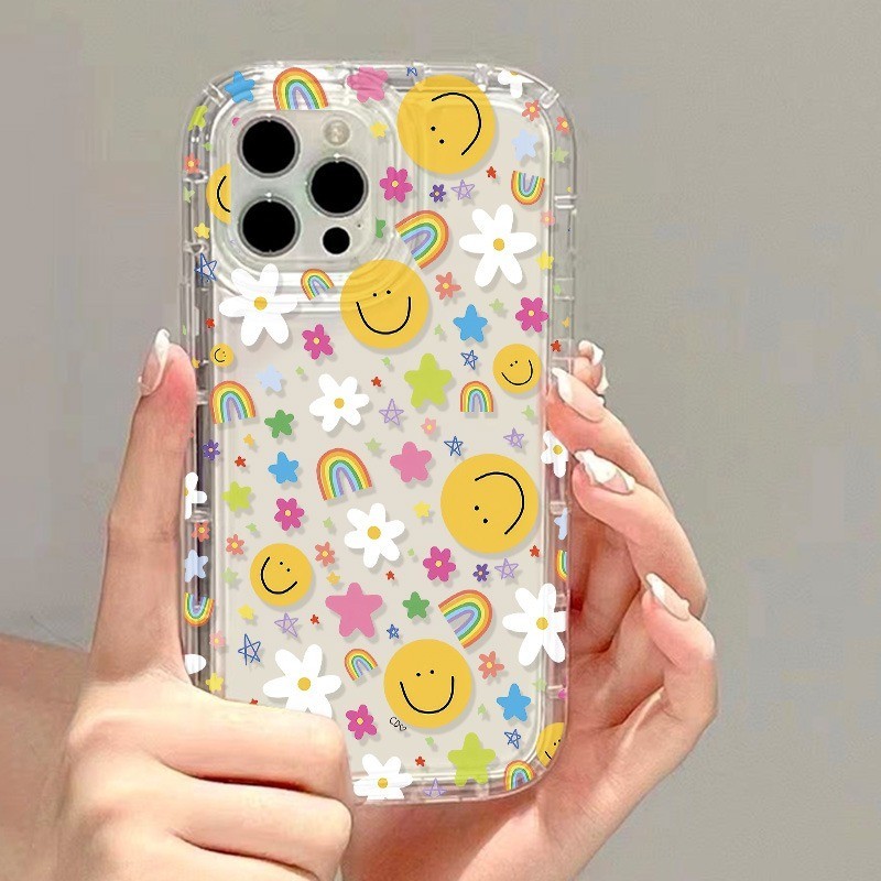 เคสโทรศัพท์มือถือ TPU แบบนิ่ม ลายดอกไม้หน้ายิ้ม สีเหลือง สีรุ้ง สําหรับ Huawei P60 Art P60 P50 P40 P30 Pro P40 Lite Mate 60 50 40 30 20 Pro 40 Pro Plus