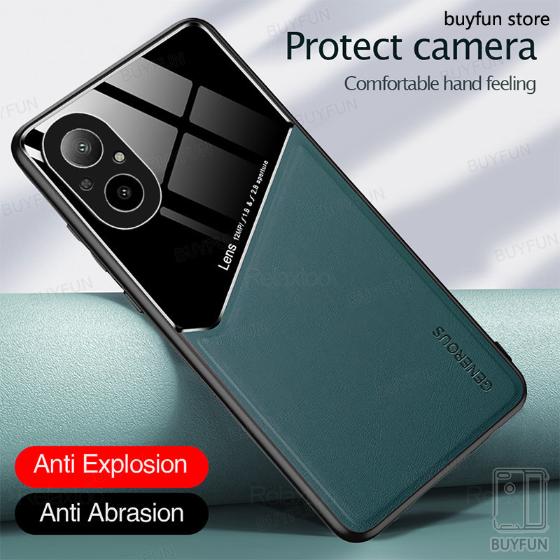 For Oppo Realme C67 4G 6.72" realmy 67c C 76 67 Leather Texture Car Magnetic Holder Back Cover TPU Soft Frame Shockproof Case