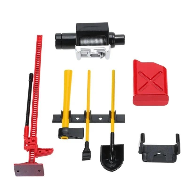 6pcs 1/10 Scale อุปกรณ์โรงรถเครื่องมือ Hi-Lift แจ็ค Winch Shovel Jerry สามารถขวานของเล่นสําหรับ RC C