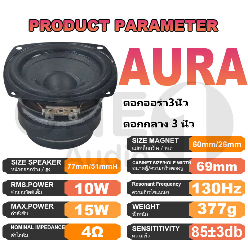 ตู้ลำโพง OneAudio AURA ดอกกลาง 3 นิ้ว 4Ω 10W เสียงกลาง3นิ้ว ดอกลำโพง3นิ้ว ลำโพงฟูลเรนจ์ กลาง ดอกออร่า3นิ้ว ดอกaura 3นิ้ว