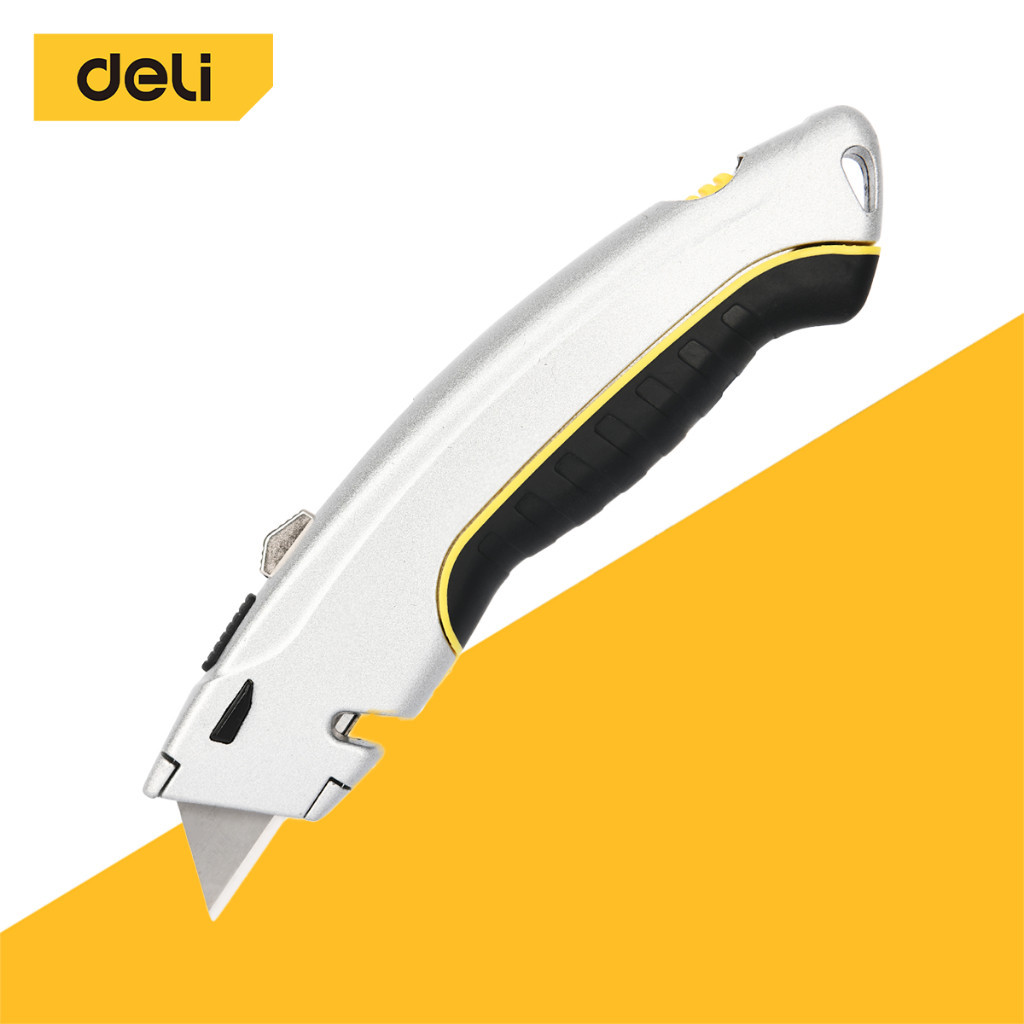 Deli คัตเตอร์ คัตเตอร์พกพา ใบมีด SK5 เหมาะมากในงานช่าง ปรับได้ 3ระดับ พกพาสะดวก