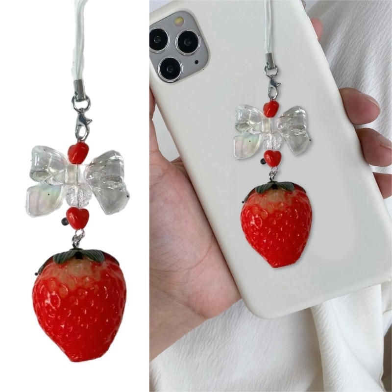 Mya Sweet Strawberry Bead Charm สําหรับมือถือและที่เก็บกุญแจเชือกเส้นเล็กโทรศัพท์
