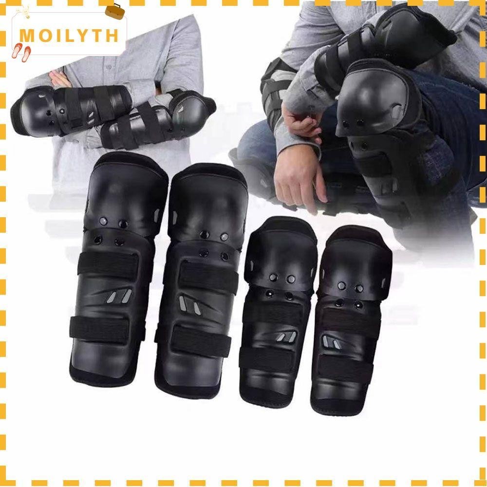 Moilyth 4 ชิ้น / เซต สนับเข่า และสนับศอก ชุดสนับเข่า สําหรับรถจักรยานยนต์ แข่งรถ อุปกรณ์ขี่จักรยาน