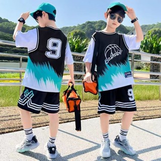 CK🚚 ชุดบาสเก็ตบอลแขนสั้นเด็กชายฤดูร้อนชุดใหม่ขนาดกลางและขนาด…
