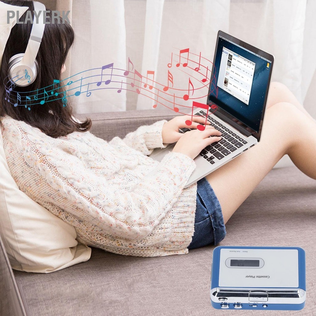 Playerk เครื่องเล่นเทปคาสเซ็ท Bluetooth Auto Reverse Clear Stereo Cassette เป็น MP3 Converter เครื่องเล่นเทปคาสเซ็ตแบบพกพาพร้อมไฟ LED