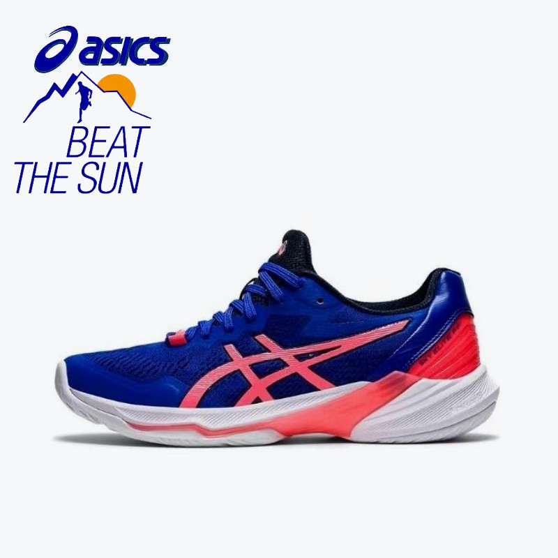 Asics Sky Elite FF 2 Tokyo รองเท้าวอลเลย์บอลหุ้มข้อต่ำป้องกันการลื่นไถลทนต่อการสึกหรอสีน้ำเงินสีชมพ