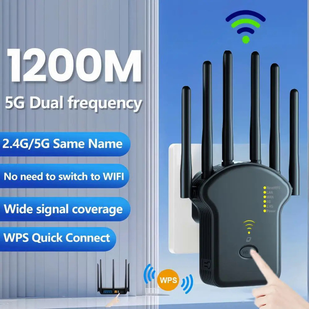 ตัวดูดสัญญาณ ตัวขยายสัญญาณ wifi 2.4G/5GHZ 1200Mbps ขอบเขตความคุ้มครอง 1000㎡ ตัวกระจายwifi repeater 6 เสาอากาศ