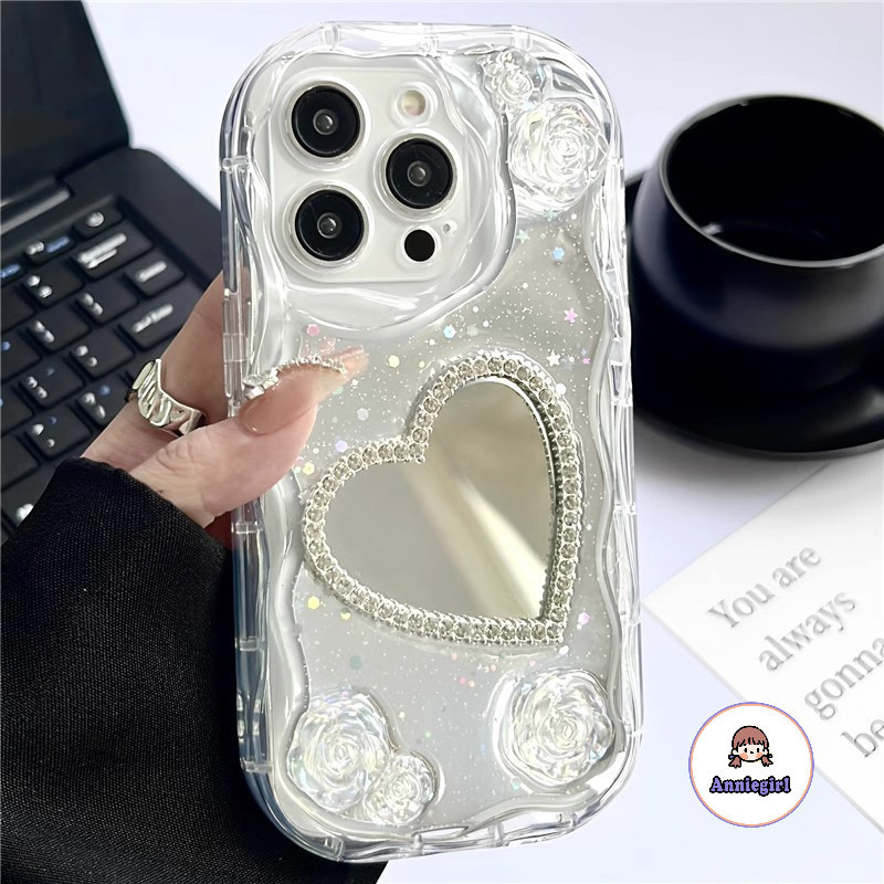 เคสโทรศัพท์มือถือนิ่ม กันตก ปิดด้านหลัง ลายหัวใจ แต่งกลิตเตอร์ หรูหรา สําหรับ Iphone 11 15 14 Pro Max 12 13 Promax