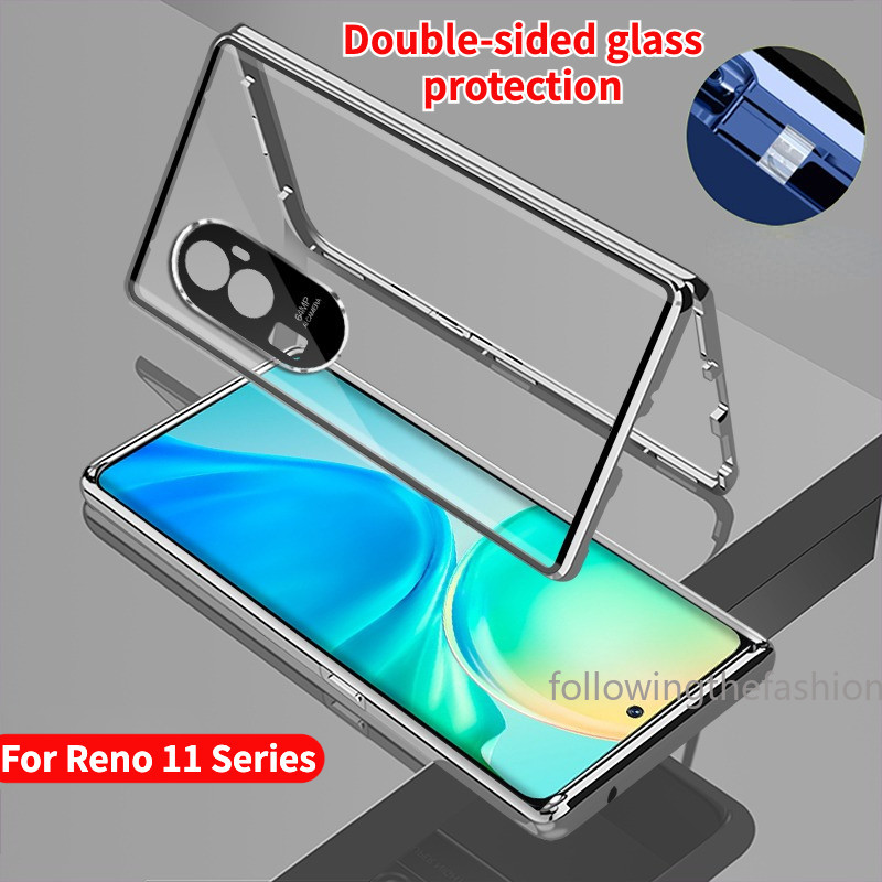 สําหรับ OPPO Reno 11 Pro 5G Reno11 11Pro 11F Reno10 10Pro Pro + 2023 เคสโทรศัพท ์ 360° โลหะแม ่ เหล ็ กกันกระแทก Full Surround HD กล ้ องแก ้ วแกร ่ งเลนส ์ ป ้ องกันฝาครอบล ็ อคพลิก
