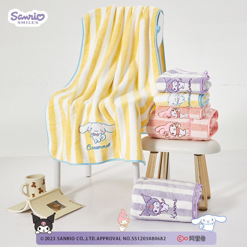 Sanrio ผ้าขนหนูอาบน้ําขนแกะปะการังผ้าฝ้ายแท้ดูดซับน้ําอาบน้ําล้างหน้าการ์ตูนผมแห้ง