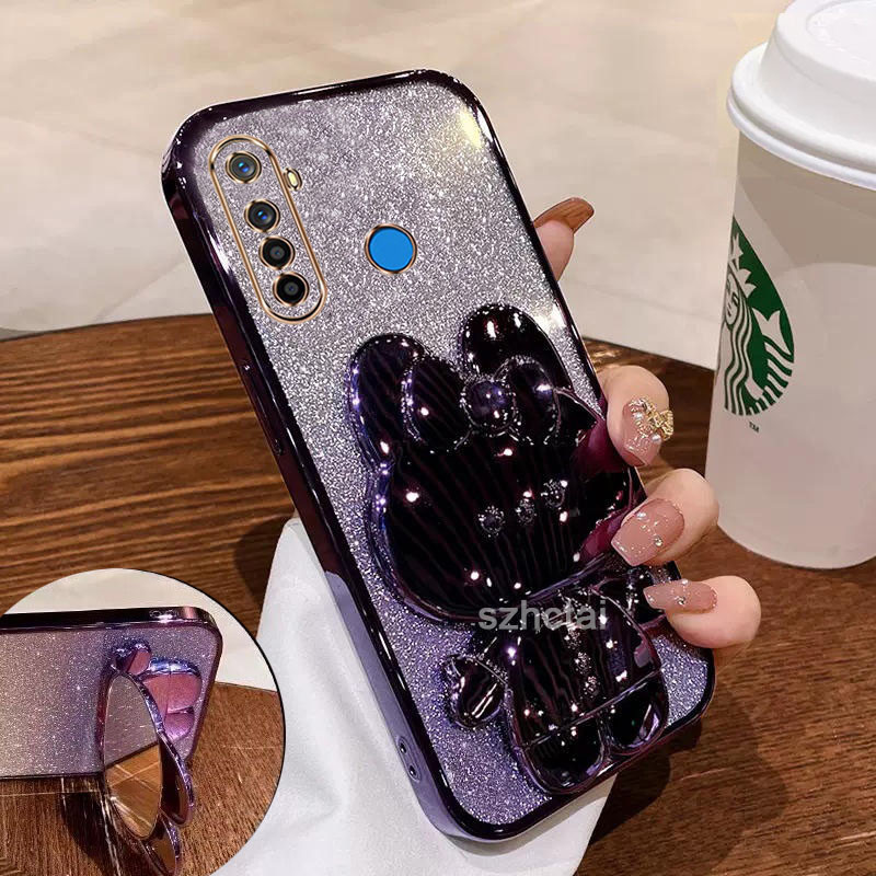 เคส realme 5 5i 5s 6i c3 5 pro กลิตเตอร์ วิบวับ ชุบไฟฟ้า ขอบตรง แมวน่ารัก ขาตั้ง เคสโทรศัพท์ เลนส์เต็มรูปแบบ เคสนิ่ม realme 5 5i 5s 6i c3 5 pro