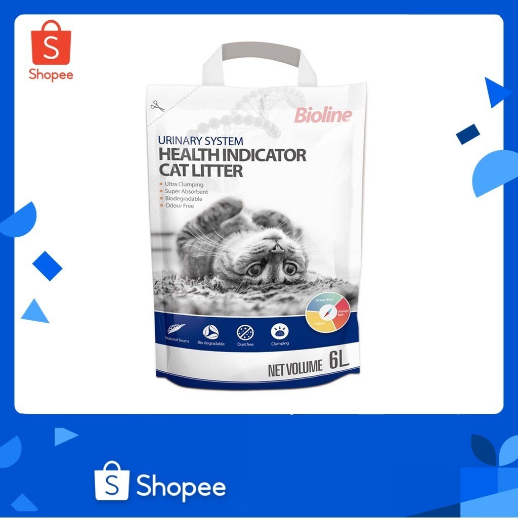 ทรายแมว ทรายเต้าหู้ตรวจสุขภาพแมว Bioline ไม่ทำให้เกิดฝุ่น ขนาด 6 ลิตร/2.5Kg.