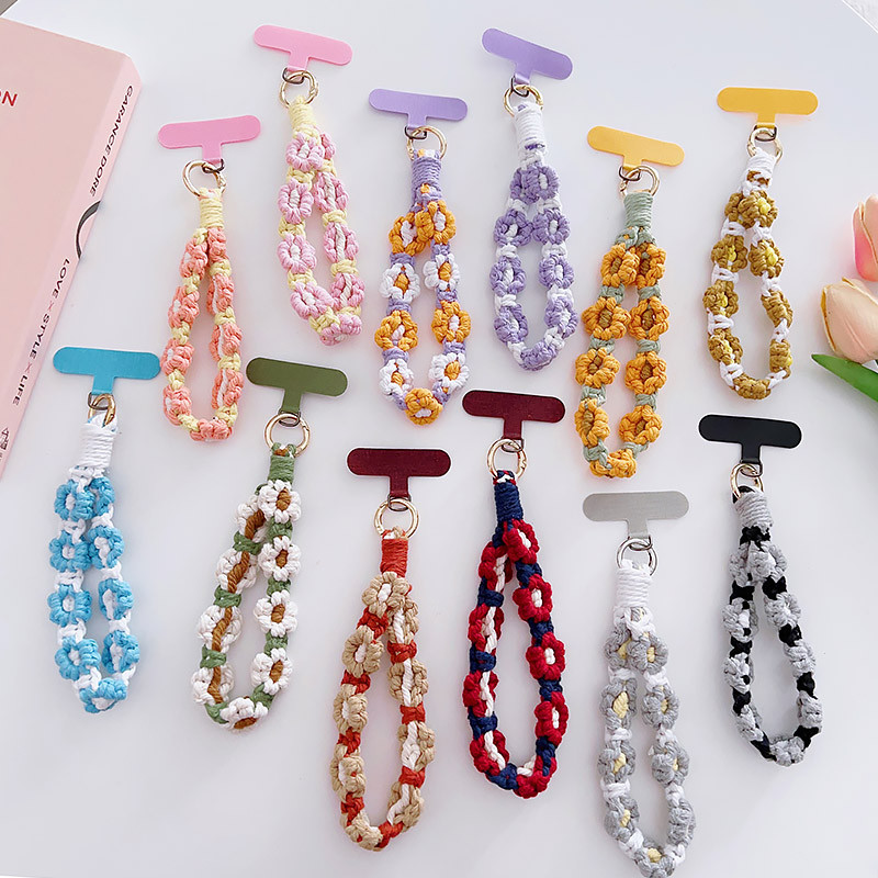 พวงกุญแจมาคราเม่ แฮนด์เมด จี้ดอกเดซี่ สายคล้องโทรศัพท์มือถือ เครื่องประดับ สําหรับผู้หญิง