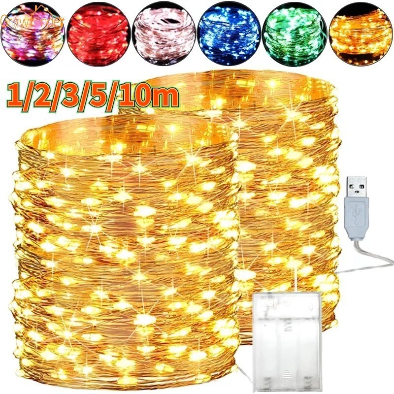 1/2/3/5/10 เมตร สายไฟทองแดง LED USB / แบตเตอรี่ ขับเคลื่อน กันน้ํา พวงมาลัยนางฟ้า กลางแจ้ง คริสต์มาส งานแต่งงาน ตกแต่ง