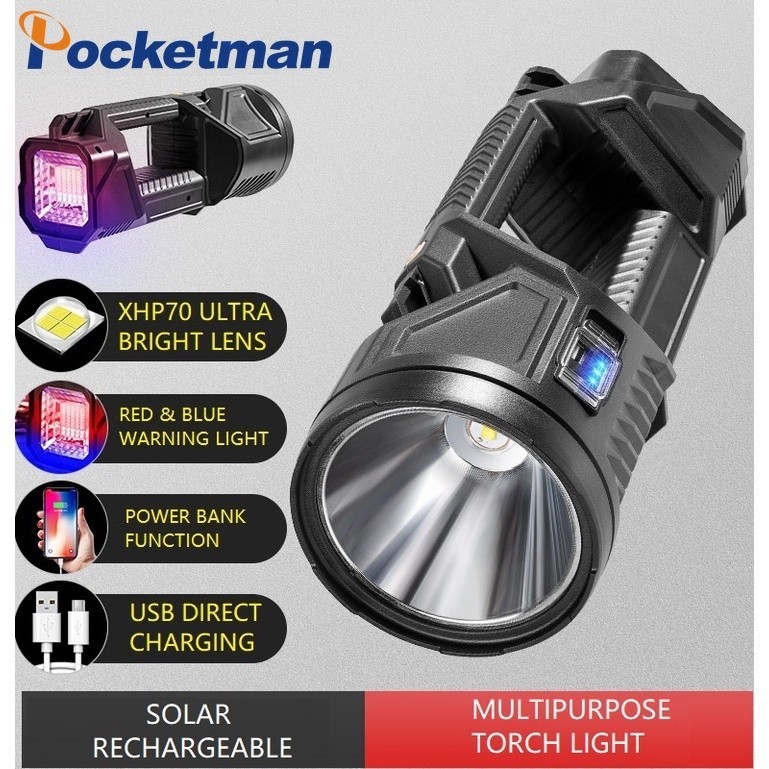 Super Bright SOLAR XHP90 ไฟฉาย LED ที่มีประสิทธิภาพไฟฉายแบบพกพา USB ชาร์จไฟฉายกันน้ํากลางแจ้ง Spotli