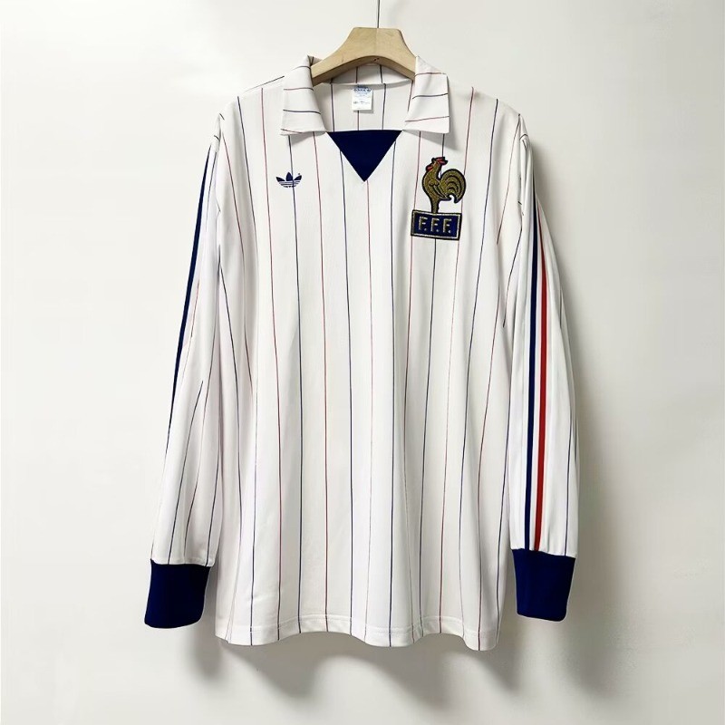เสื้อกีฬาแขนยาว ลายทีมชาติฟุตบอล France Away 1980-92 France AAA สไตล์วินเทจ แห้งเร็ว สําหรับผู้ใหญ่ ไซซ์ S-XXL