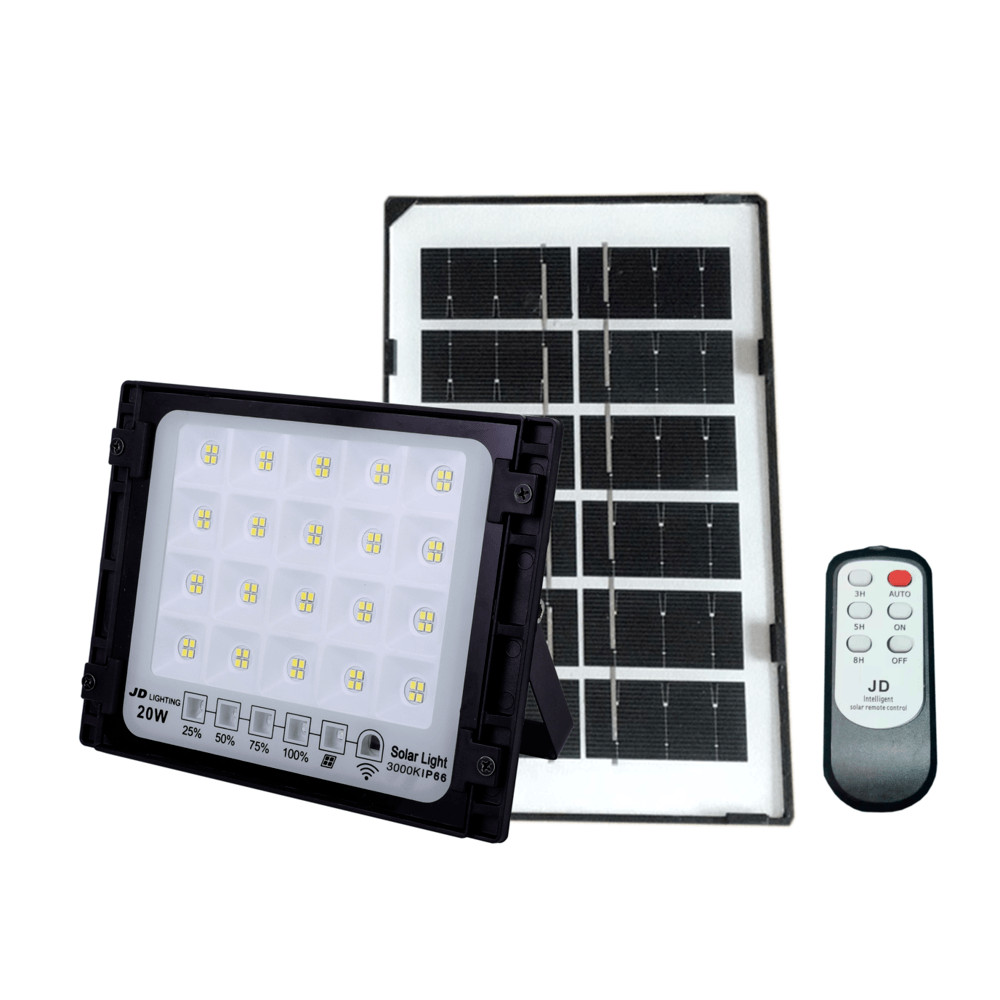 GlobalHouse JD โคมไฟสปอร์ตไลท์โซลาร์เซลล์ 20W พร้อมรีโมท รุ่นJTGD-8820W แสงวอร์มไวท์  สินค้าของแท้คุณภาพดี