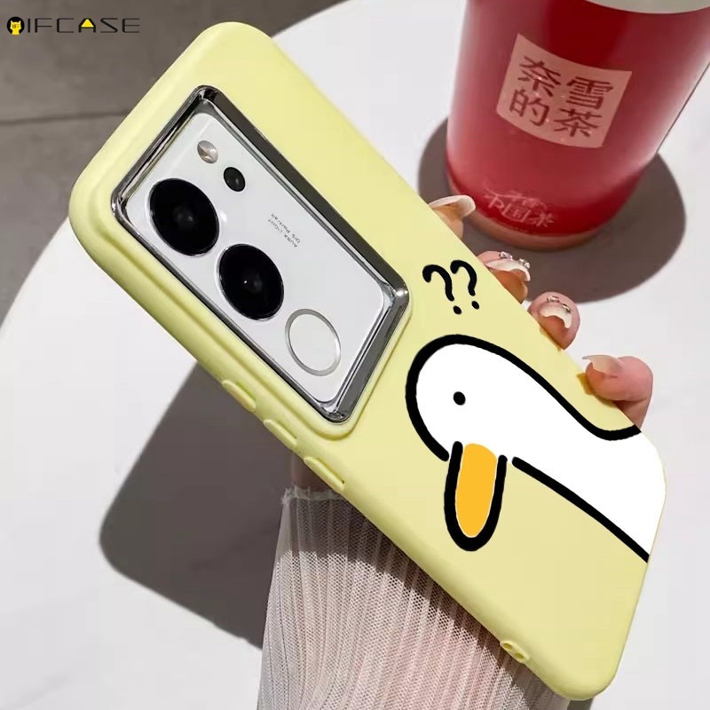 เคสโทรศัพท์มือถือ ซิลิโคนนุ่ม ผิวด้าน ลายการ์ตูนเป็ดน่ารัก สีเหลือง สําหรับ Vivo V30 V29 V27 V20 Pro V23 V21 4G 5G V27e V21s V17 Neo V15