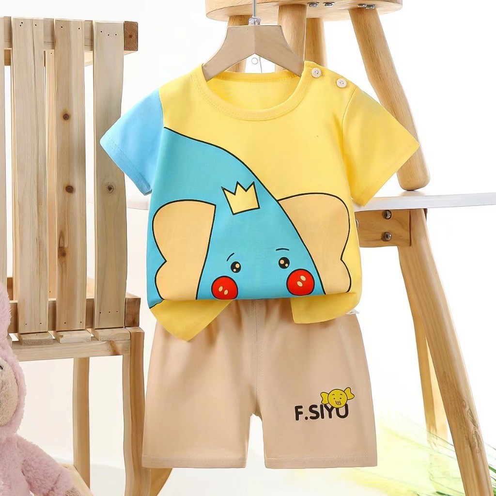 ชุดเด็กหน้าร้อน เสื้อ+กางเกงขาสั้น ผ้านิ่ม ลายน่ารักๆ