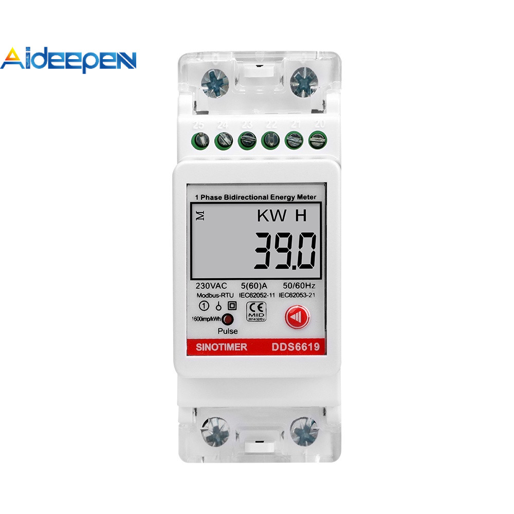 Aideepen เครื่องวัดพลังงานไฟฟ้า DDS6619-039 เฟสเดียว 2P พร้อมโมดูบัส RS485 สองทาง