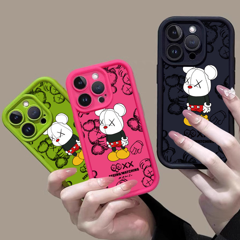 เคส OPPO A60 A57 2022 A5S A7 A12 A3S A31 A53 A33 A5 A9 2020 A77S A55 A58 A39 A93 A94 A95 A78 4G A77 A54 A74 A98 5G J005G หมีรุนแรงหรูหรา Macaron Candy สีฝาครอบโทรศัพท ์ กรณี