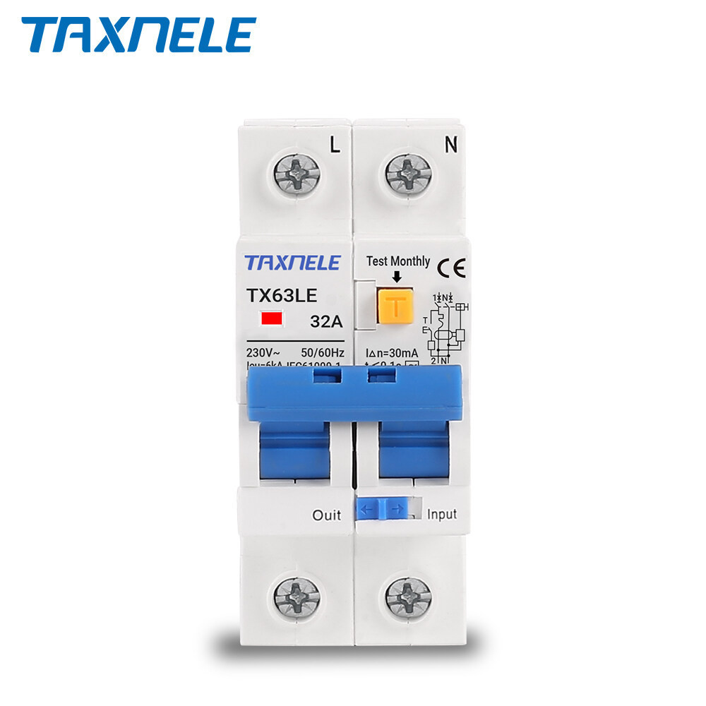 Taxnele เบรกเกอร์วงจร ป้องกันไฟรั่ว 230V 2P MCB 30mA RCBO RCCB RCD 16A 32A 63A