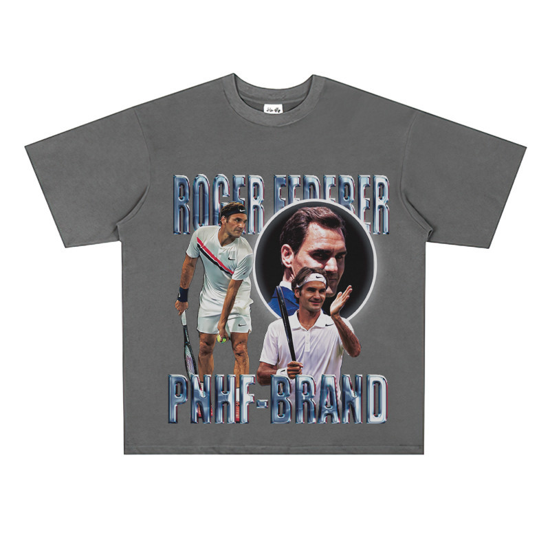 เสื้อยืดแขนสั้น คอกลม ทรงหลวม พิมพ์ลายตัวละครนักกีฬาเทนนิส Roger Federer Roger Federer American 0329