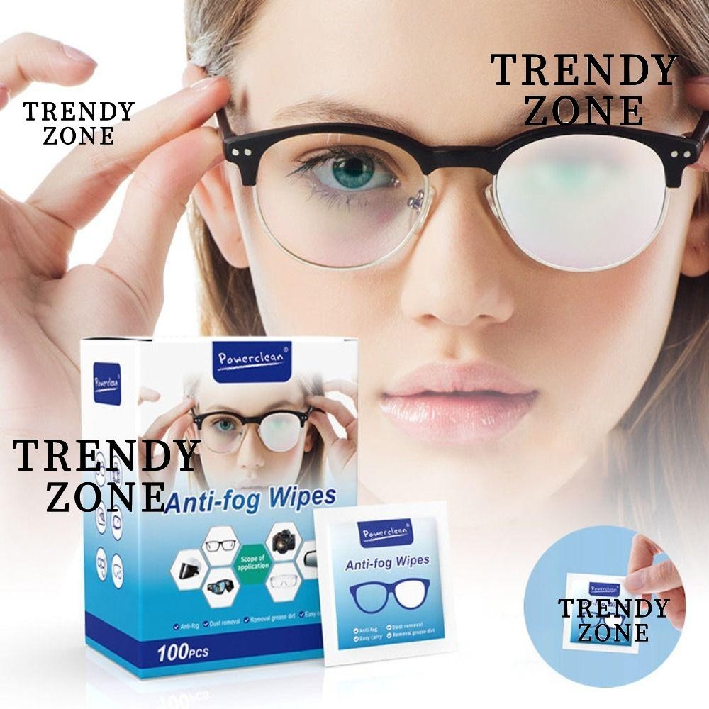 Trendyzone ผ้าเช็ดทําความสะอาด ป้องกันหมอก แบบใช้แล้วทิ้ง สําหรับเช็ดแว่นตา 100 ชิ้น ต่อกล่อง