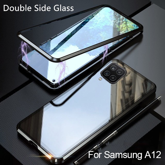 เคสโทรศัพท์มือถือกระจกนิรภัย แบบฝาพับแม่เหล็ก สองด้าน 360 องศา สําหรับ Samsung Galaxy A12 A31 A51 A71 A52 A52s A72 A22 5G