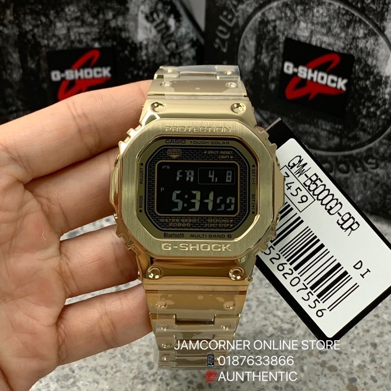 ปรับให้เข้ากับ g-shock GMW-B5000GD-9 Gold Black Monitor นาฬิกาสปอร์ต Full-Metal Hard Gold สแตนเลส bF
