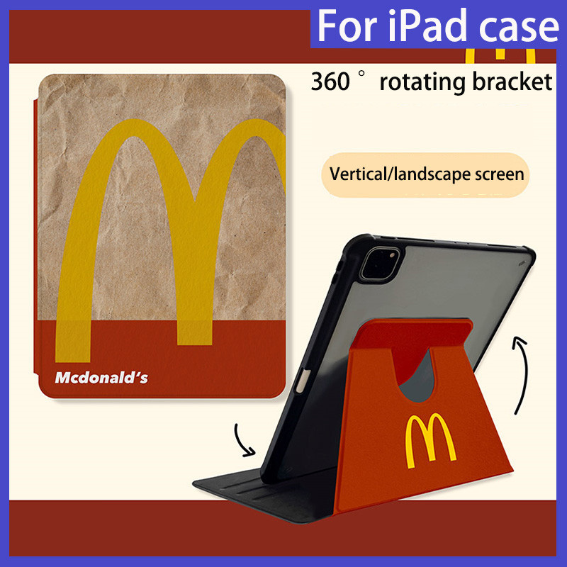 เคส ลาย McDonald's สําหรับ ipad Air 4 5 10.9 นิ้ว mini6 ipad 5 6 9.7 ipad 10 10.9 นิ้ว 7th 8th 9th 10.2 นิ้ว Air3 10.5 Pro11 นิ้ว pro12.9 casetify 360° ขาตั้งอะคริลิค หมุนได้ พร้อมช่องใส่ปากกา