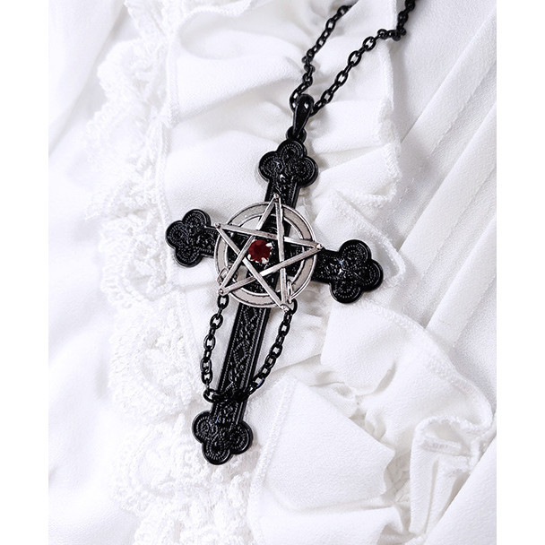 ร้อนขายโกธิคมืดดาวห้าแฉกข้ามสร้อยคอพังก์ที่ไม่ซ้ํากันร็อคจี้เครื่องประดับย้อนยุคหญิง