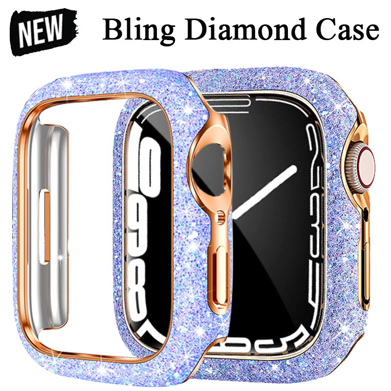 เคสกันชนหน้าจอ ประดับเพชรวิบวับ สําหรับ Apple Watch 45 มม. 41 มม. 44 มม. 40 มม. Apple Watch Series 9