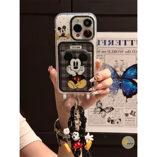 เคสแบบนุ่มพร้อมสายคล้องสำหรับใส่บัตรมิกกี้เม้าส์สุดน่ารัก เข้ากันได้กับ IPhone XR 15 12 11 13 14 16 Pro Max 7 8Plus XS X