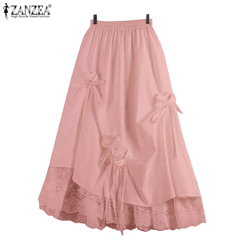 Zanzea ผู้หญิงเกาหลี Elegant Patchwork ไม่มีกระเป๋า Ruffles A-Line จีบ Oversirt
