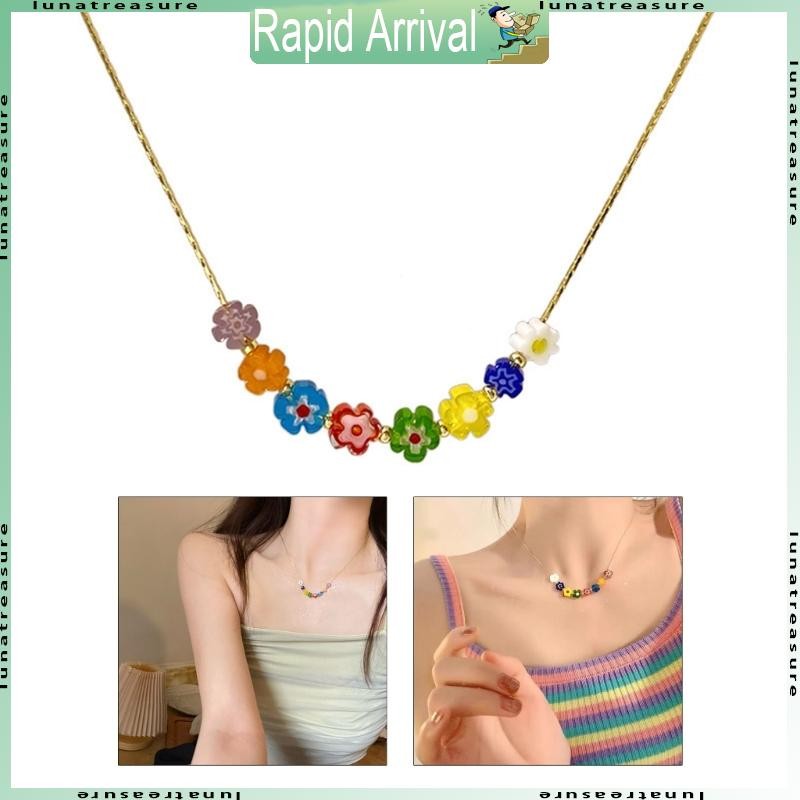 Lun สร้อยคอจี้ดอกไม้เคลือบสีสันสดใสสําหรับผู้หญิง Egirls y2k เครื่องประดับคอ Clavicle Chain ปาร์ตี้แ