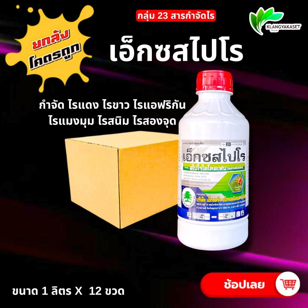 ยกลัง 12 ขวด เอ็กซสไปโร 1ลิตร สไปโรไดโคลเฟน สารกำจัด ไรแดง ไรขาว ไรแมลงมุม อีเรบัส สไปรอน กลุ่มเดียวกับ โอเบรอน