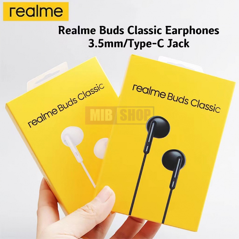Realme Buds หูฟังคลาสสิก 3.5 มม./Type-C ครึ่งหูฟังชนิดใส่ในหูแบบมีสายชุดหูฟังไดร์เวอร์ขนาดใหญ่พร้อมไมโครโฟน