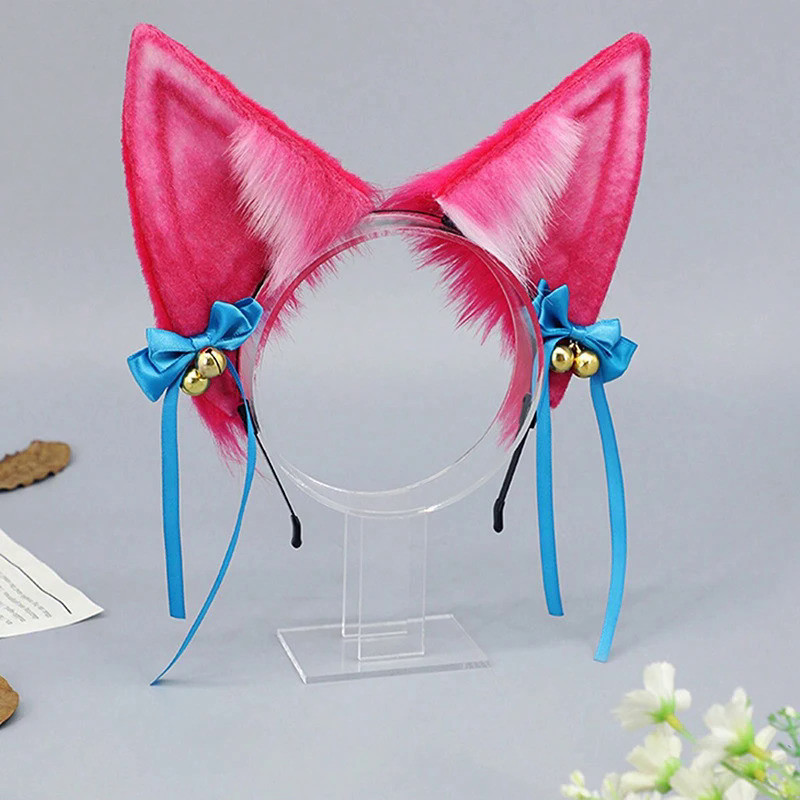 LoL Spirit Blossom the Nine-Tailed Fox Ahri Cosplay Accessories Fox Ears Headband Bowknot Bell Hairb