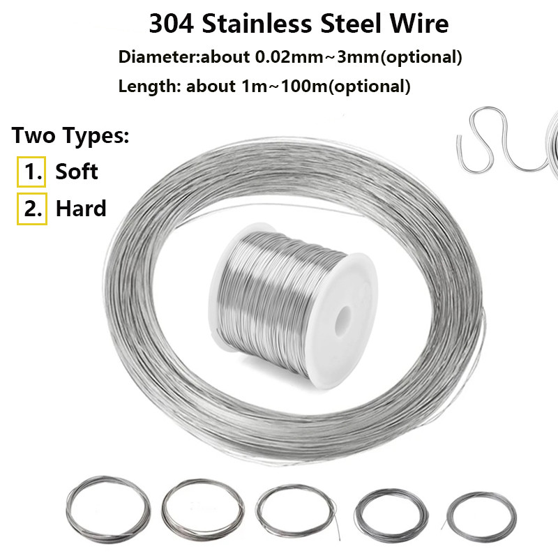 Stainlesss Steel Soft/hard Steel Wire Diameter 0.02-3mm Single Strand Lashing Soft Iron Wire Rustproof 1pcs 1-100 meters 304