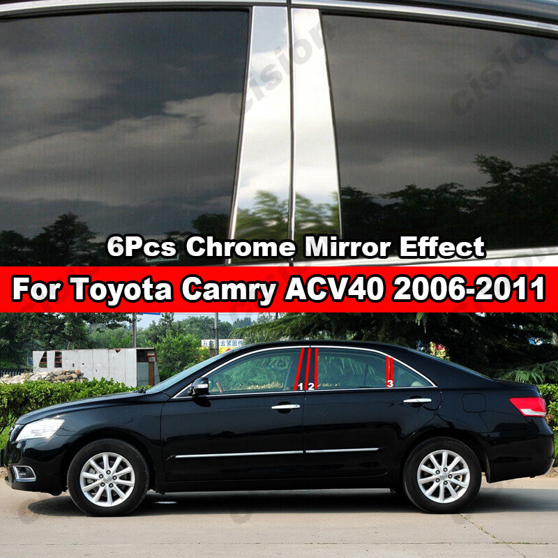 สําหรับ Toyota Camry ACV40 XV40 2006-2011 6 ชิ้นสแตนเลส Chrome สไตล์ Center BC เสาโพสต์ฝาครอบรถหน้าต