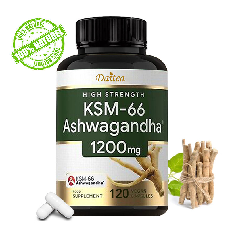 Ashwagandha แคปซูล 1200 มก. พร้อมสารสกัดจาก Ashwagandha KSM-66-120 แคปซูลมังสวิรัติ - บรรเทาความวิตกกังวล, อาหารเสริมบรรเทาความเครียด