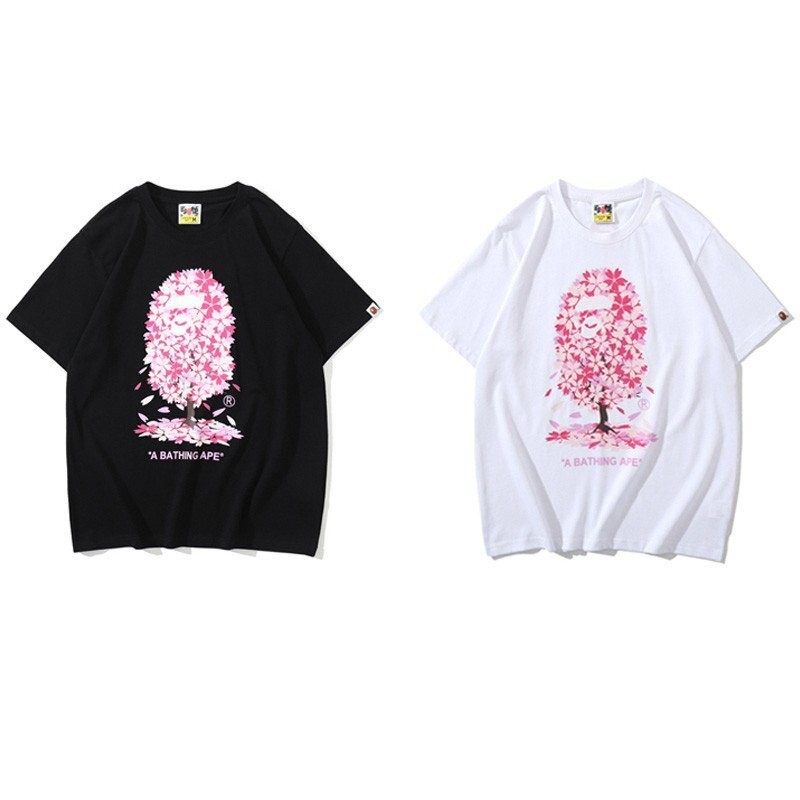 ❤️A Bathing Ape T-shirts Cherry tree Printing Clic Fashion Black White All-match Men Woman Sportswear BAPE Short Sleeve?