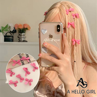 A HELLO GIRL กิ๊บติดผม แบบริบบิ้นถัก ขนาดเล็ก สีชมพู สไตล์สา…